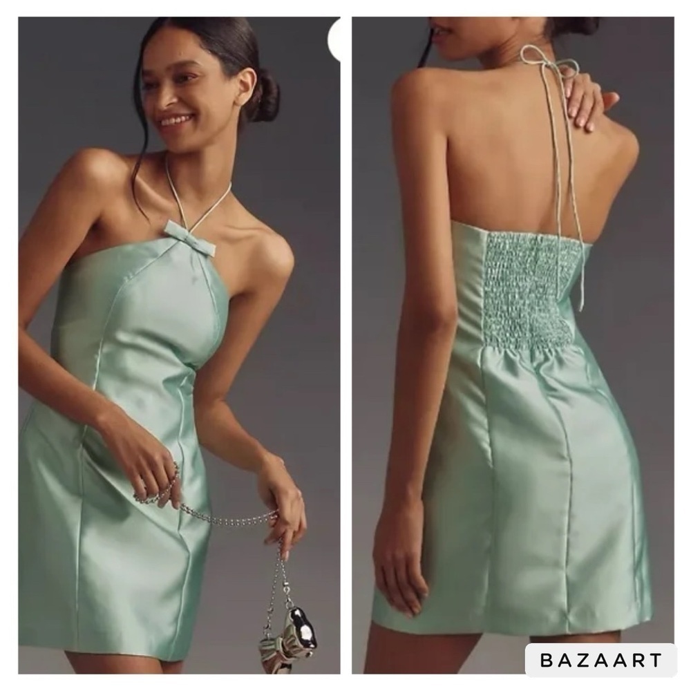 NWT Anthropologie Hutch Bow Halter Slim Mini Dress Sz L - Picture 9 of 9